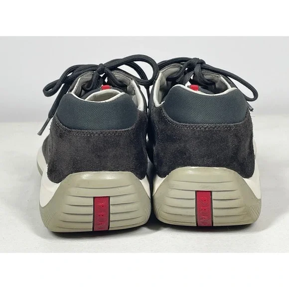 Prada Suede Nylon Men's Sneakers Dark Brown Lace Up Casual Shoes